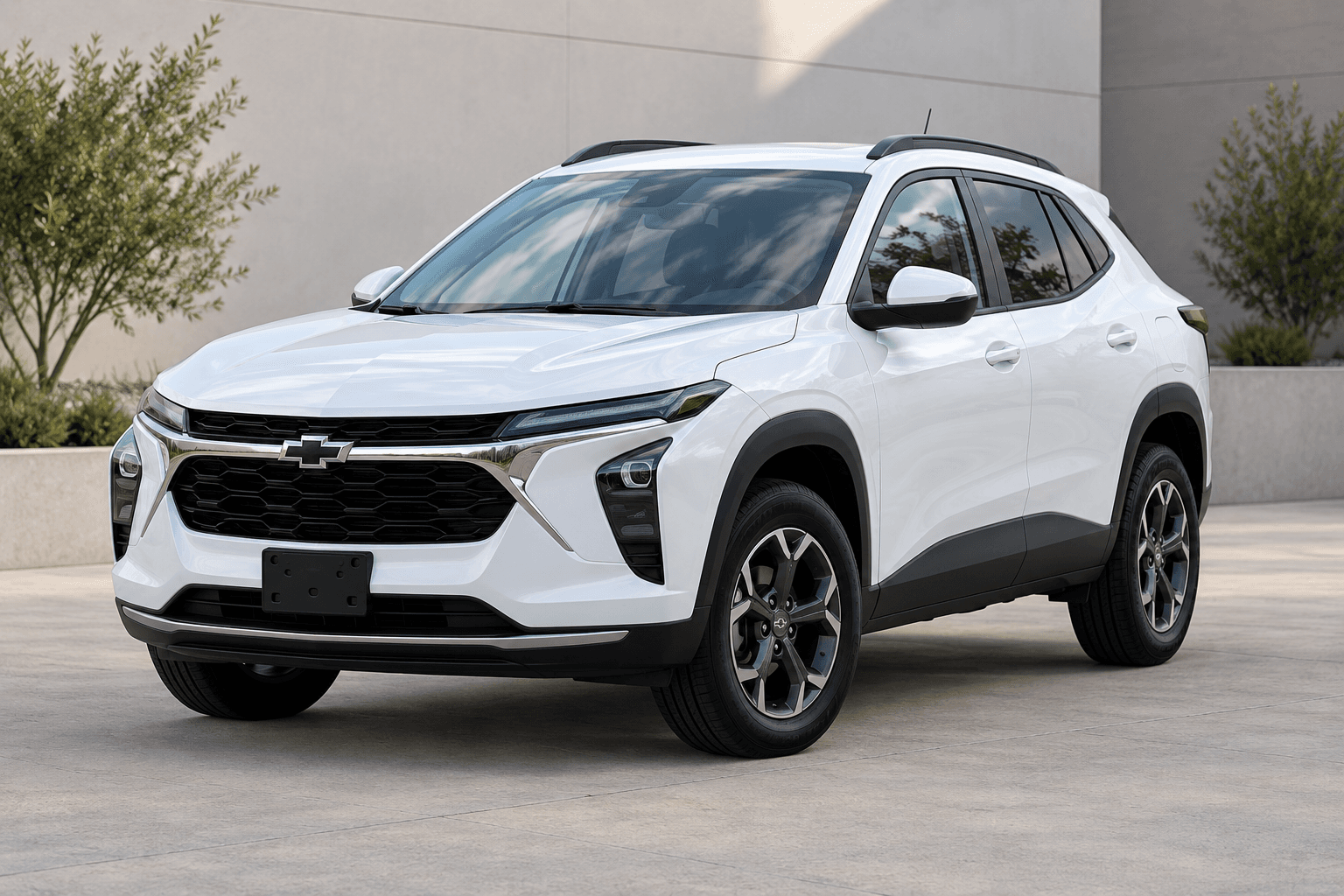 White Chevrolet Trax, front three quarter, illustrative vehicle image